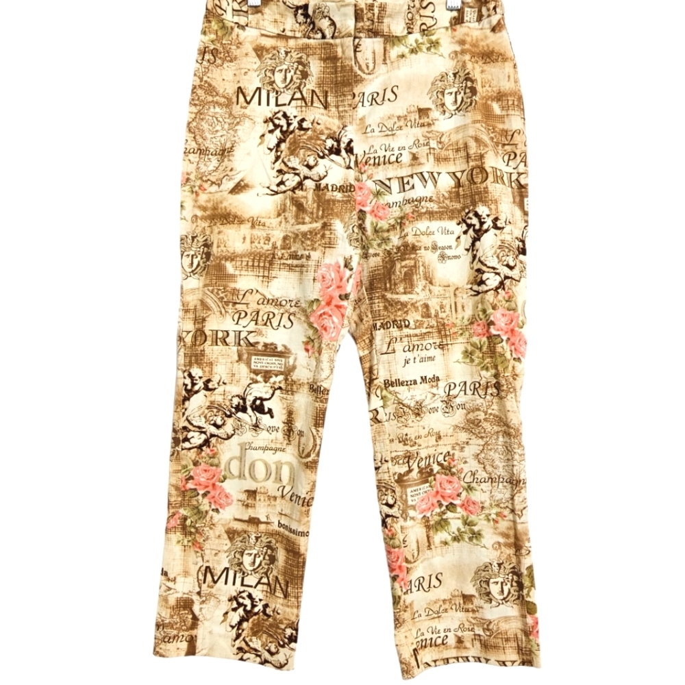 Nwt LL New York Paris/New York/Europe Sights w/ Pink Roses Straight Leg Pants